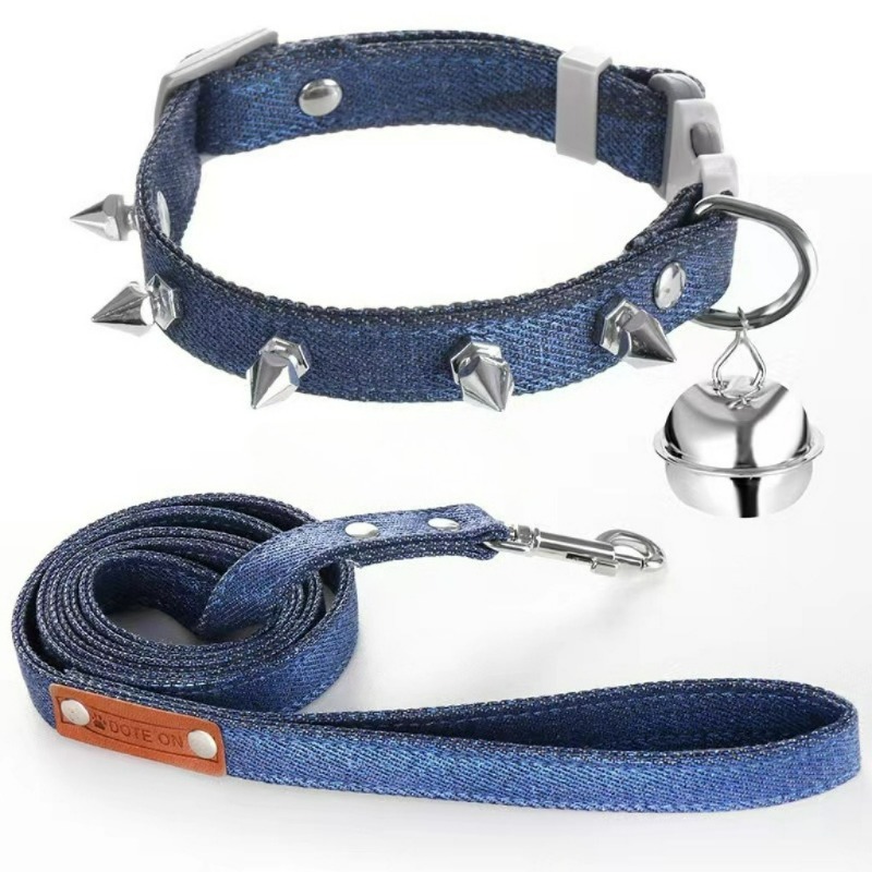 Headcollar Rope Set - リベットペット抗咬傷デニムスパイク首輪リーシュセット犬ウォーキングロープ猫首装飾チェーン小型犬アクセサリー