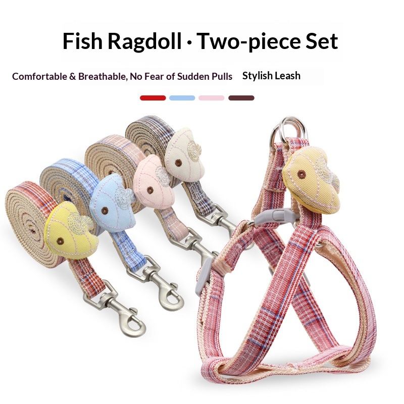 Headcollar Rope Set - 小型犬用ハーネスとリードセット、格子柄の柔らかいブロケードロープ、子犬の散歩トレーニング用ペットカラー