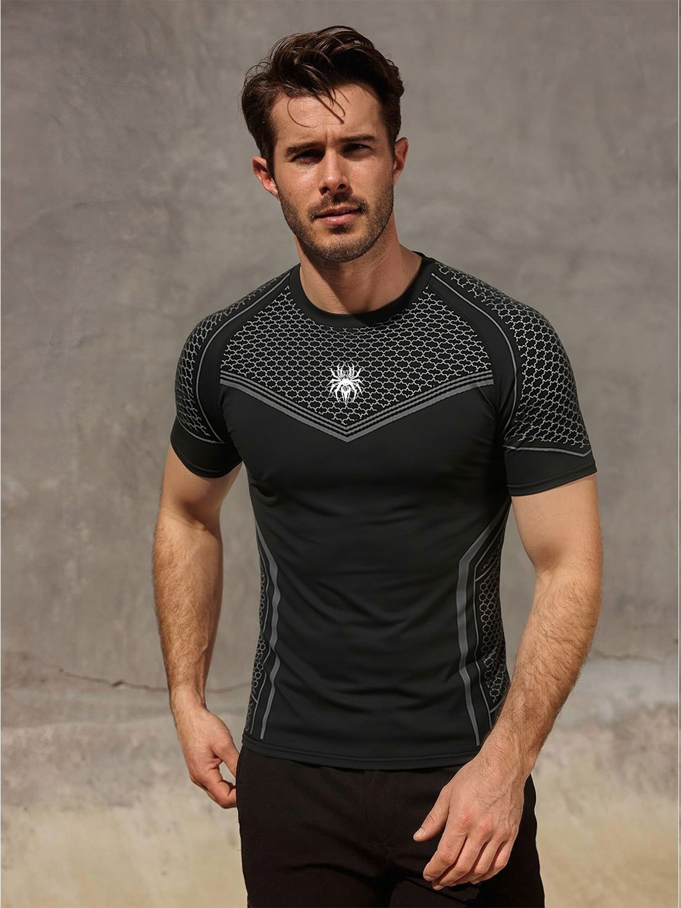 Outdoor Sport.Hub - ジムハブ プリント メンズ コンプレッションTシャツ ワークアウト スポーツ