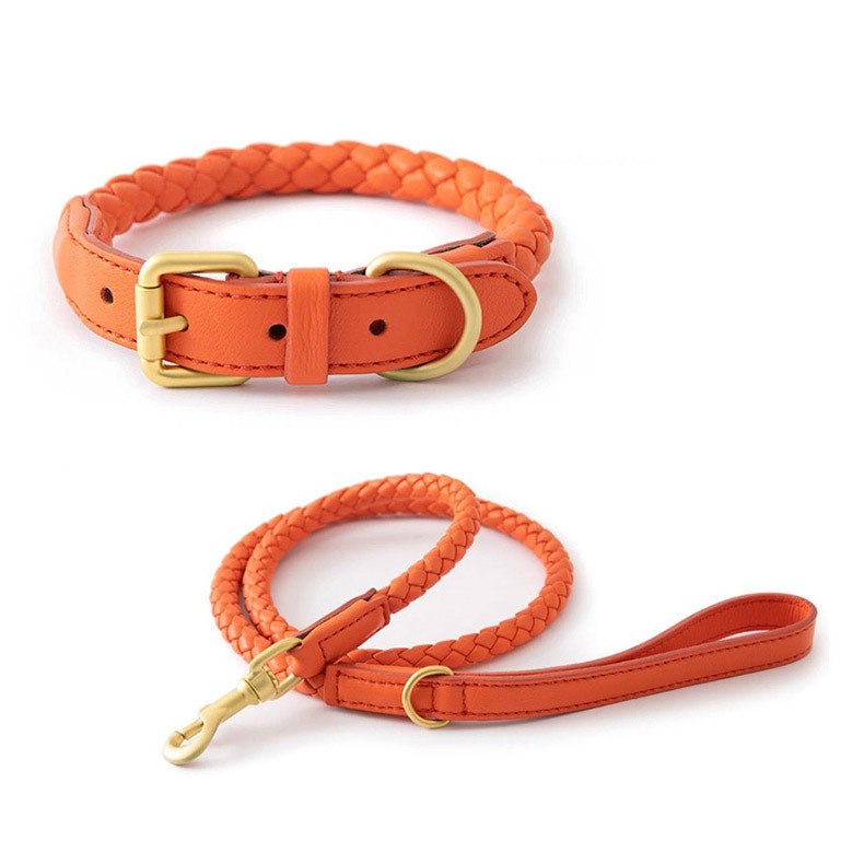 Headcollar Rope Set - 調節可能な編み込みレザーペット用首輪とリードセット、快適なフィット感の犬用散歩ロープ、全犬種対応