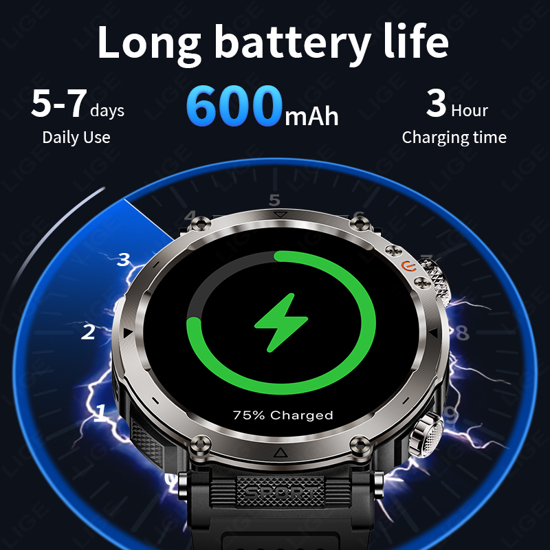 新しい軍事屋外スマートウォッチ男性心拍数モニター時計 LED - Outdoor Sport Watch のレビューと価格